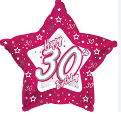Happy 30th Birthday Star Foil Balloons