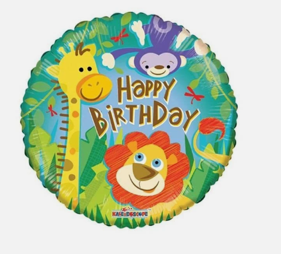 Kaleidoscope Happy Birthday Animal Jungle Print Foil Mylar Balloon , 18"