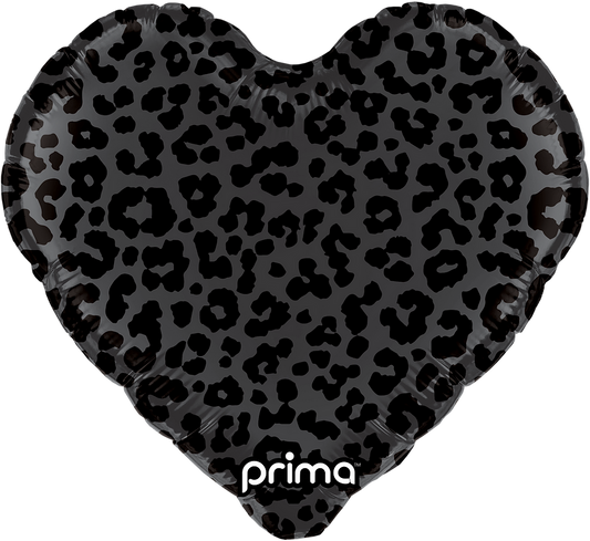 PRIMA 18" Heart Black Shiny & Matte Leopard Print