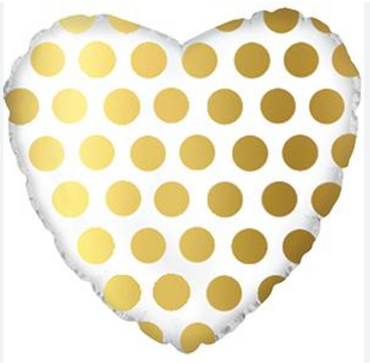 White Heart with Gold Polka Dots Balloon