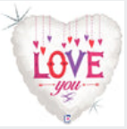 18" Holographic Balloon Packaged Love You Hanging Hearts