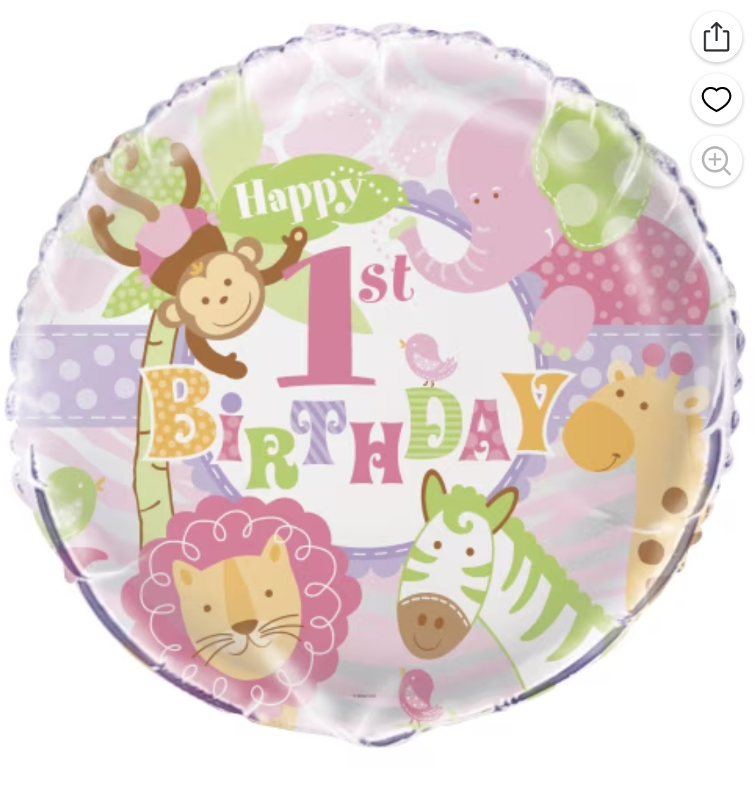 Pink Safari 1st Birthday 18 Inch Foil Balloon