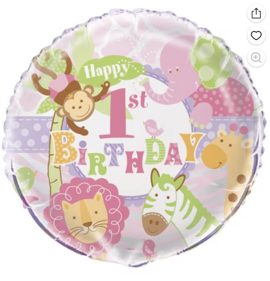 Pink Safari 1st Birthday 18 Inch Foil Balloon