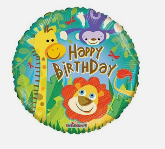 Kaleidoscope Happy Birthday Animal Jungle Print Foil Mylar Balloon , 18"