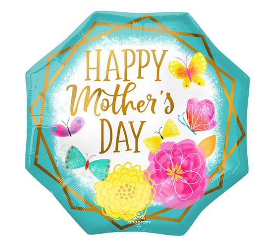 22" Happy Mother's Day Gold Trim Octagon Foil Balloon
